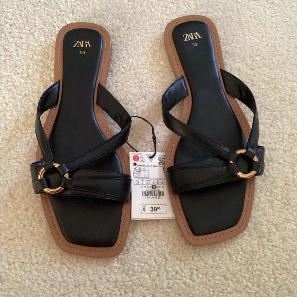 Zara Black and Gold Minimalist Sandals (NO NEGOTIATIONS)